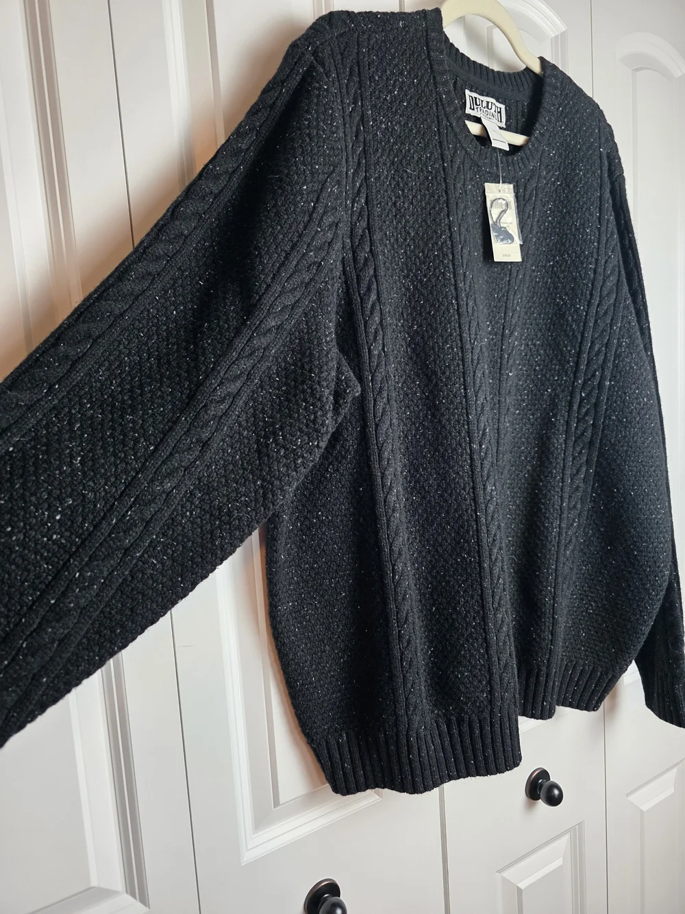 NWT Men's Black Lambswool Cable Knit Sweater – Size XL